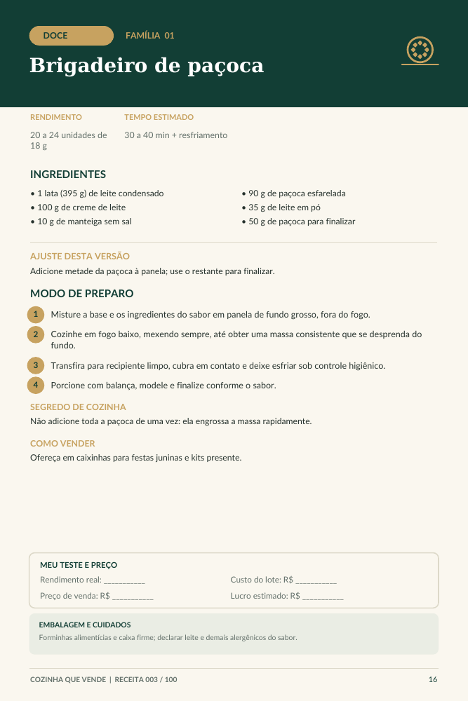 Página original do manual, com ingredientes e modo de preparo