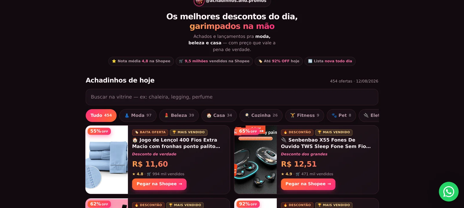 Vitrine publicada sozinha pela farm, com 454 ofertas no ar