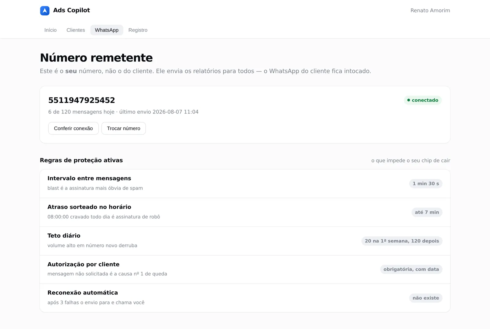 Número remetente e regras de proteção contra bloqueio