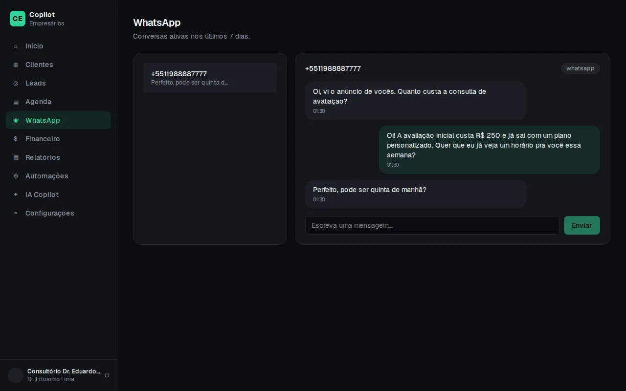Aba de WhatsApp com o atendimento automático